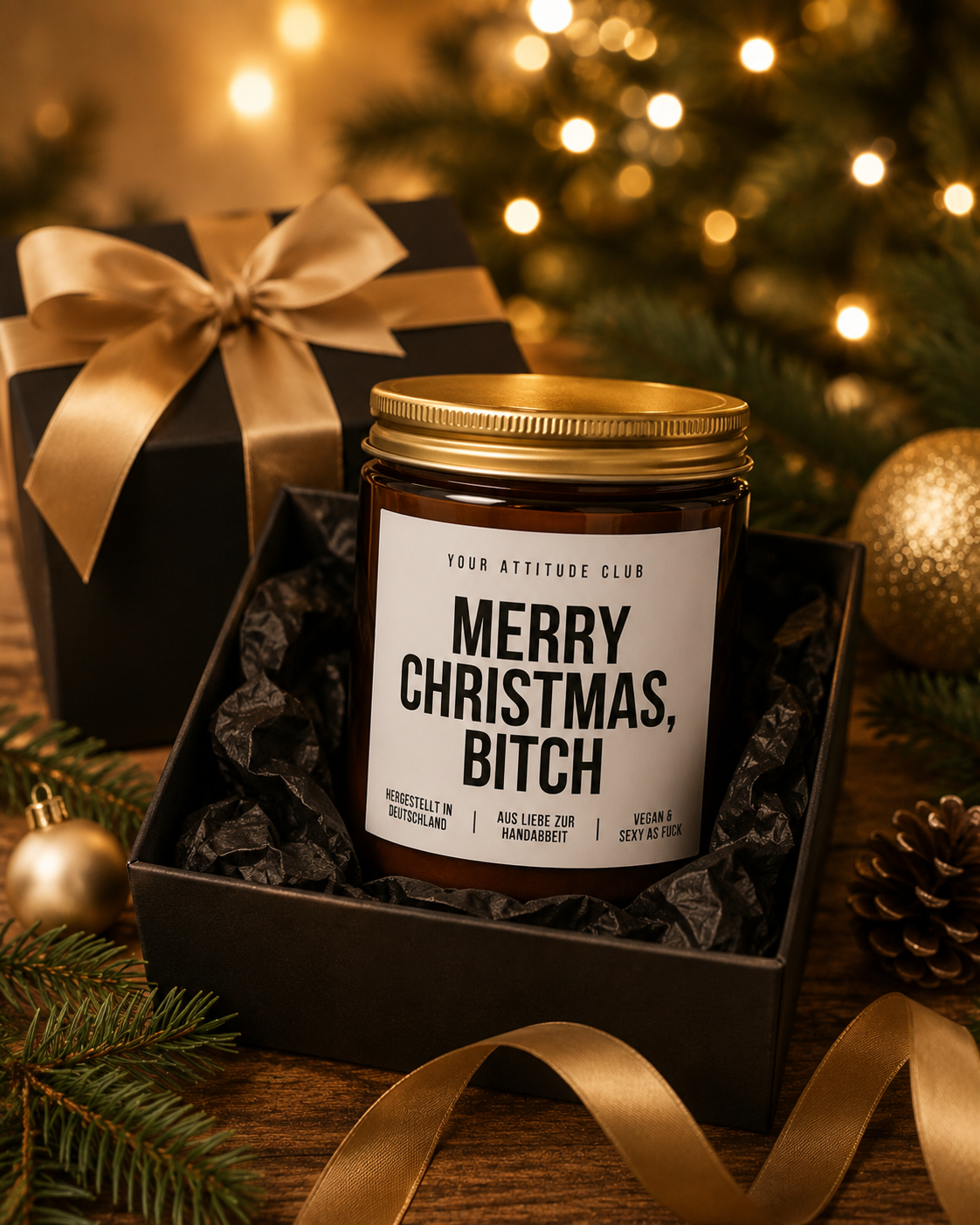 MERRY CHRISTMAS, BITCH Weihnachtskerze mit Spruch | freche Duftkerze | lustiges Weihnachtsgeschenk | Wichtelgeschenk Erwachsene | Sojawachs Kerze handgemacht