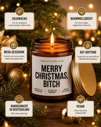 MERRY CHRISTMAS, BITCH Weihnachtskerze mit Spruch | freche Duftkerze | lustiges Weihnachtsgeschenk | Wichtelgeschenk Erwachsene | Sojawachs Kerze handgemacht