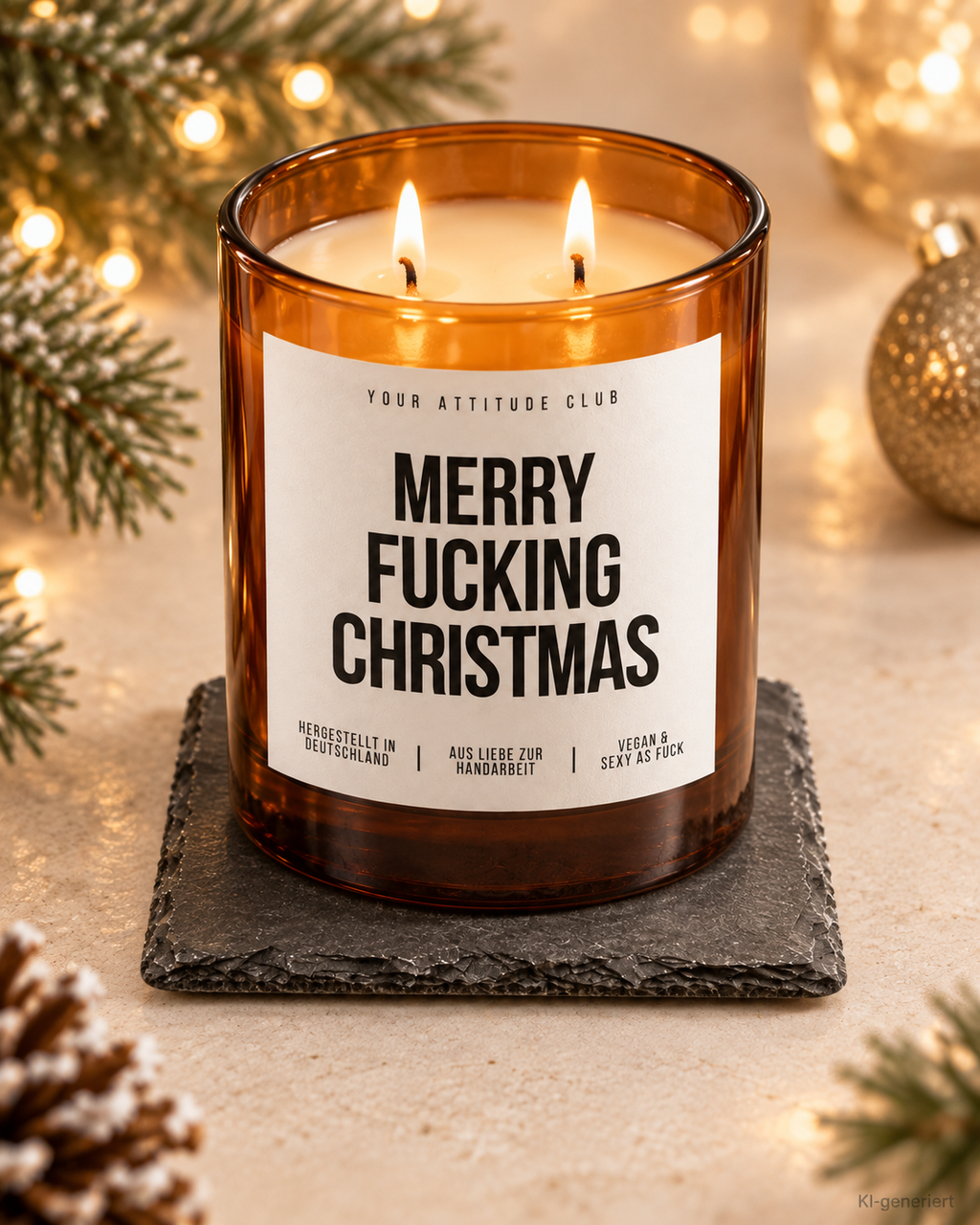 MERRY FUCKING CHRISTMAS – Weihnachtskerze Naturgras Etikett | Lustiges Weihnachtsgeschenk | Geschenk für Freundin, Kollegin & Freunde | Geschenkidee Weihnachten