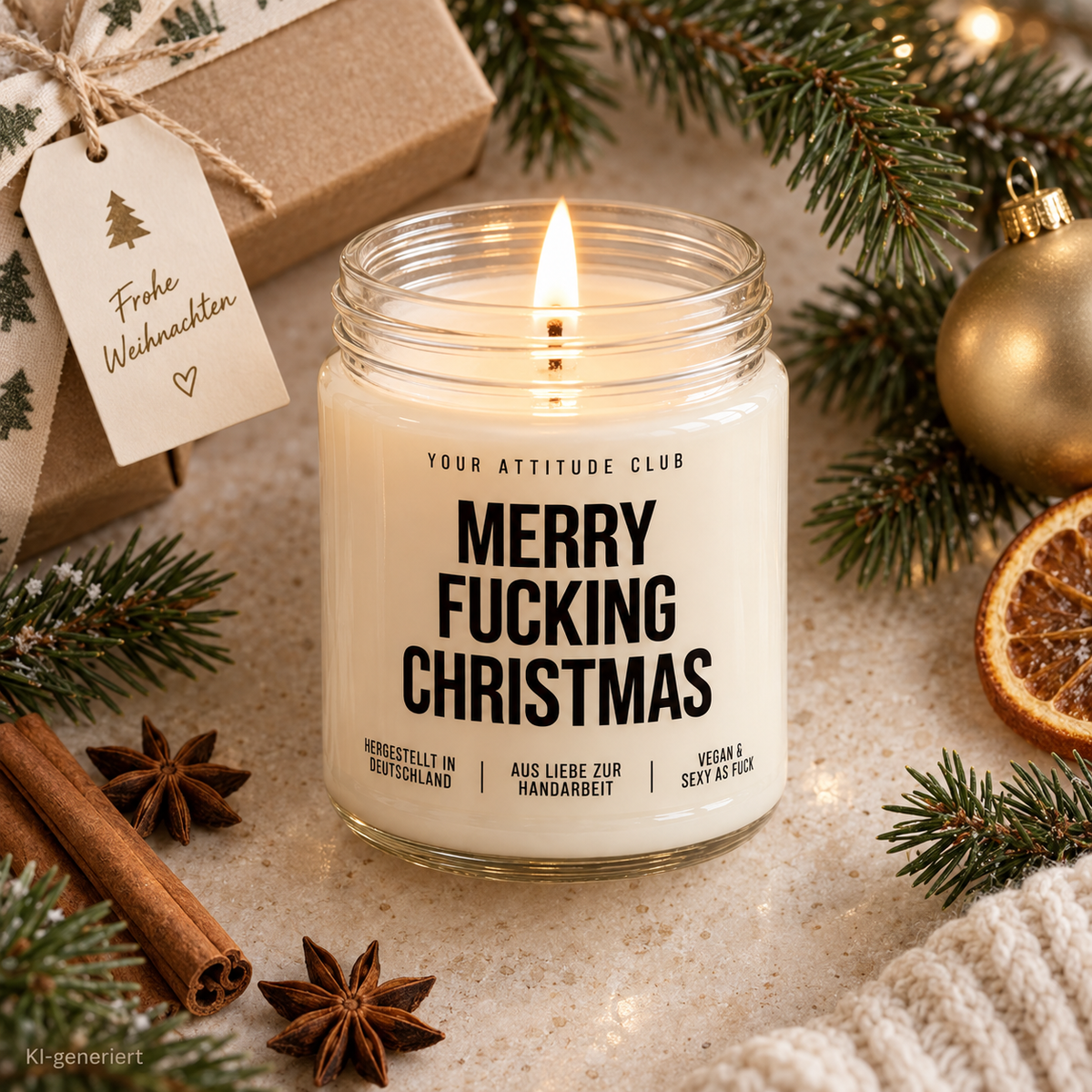 MERRY FUCKING CHRISTMAS | Weihnachtskerze Duftkerze Weihnachten Weihnachtsgeschenk lustige Geschenkidee Wichtelgeschenk für Freundin Kollegin Schwester