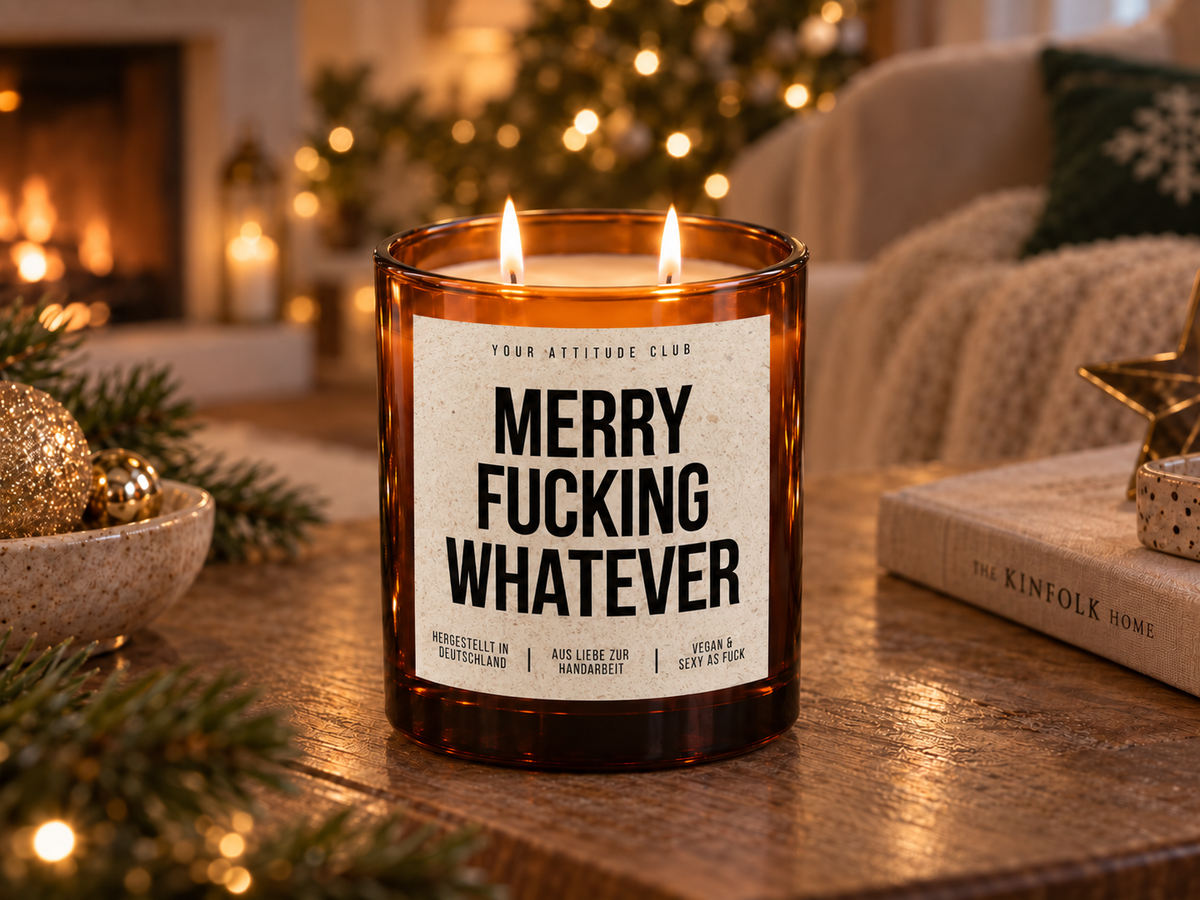 MERRY FUCKING WHATEVER – Weihnachtskerze | lustiges Weihnachtsgeschenk | Geschenk für Freunde, Kollegin & beste Freundin | Wichtelgeschenk