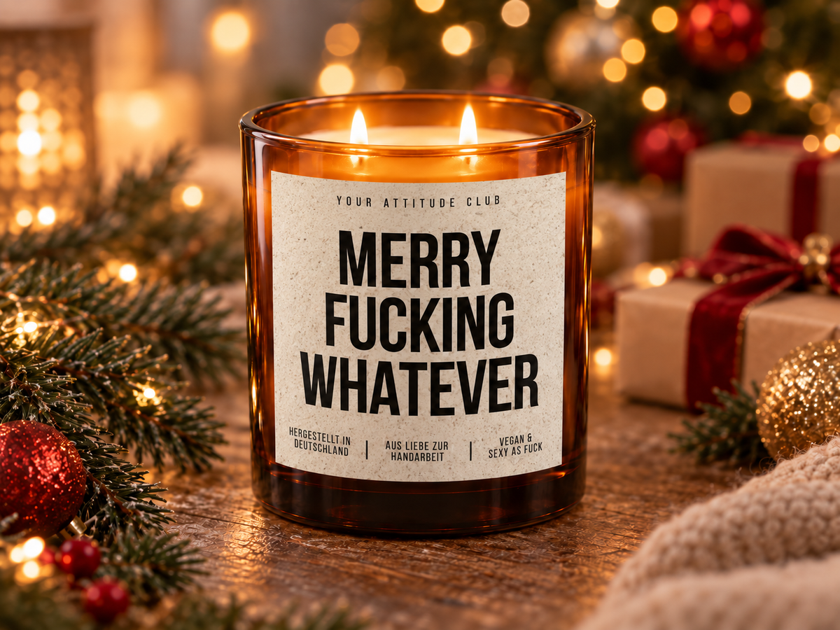 MERRY FUCKING WHATEVER – Weihnachtskerze | lustiges Weihnachtsgeschenk | Geschenk für Freunde, Kollegin & beste Freundin | Wichtelgeschenk