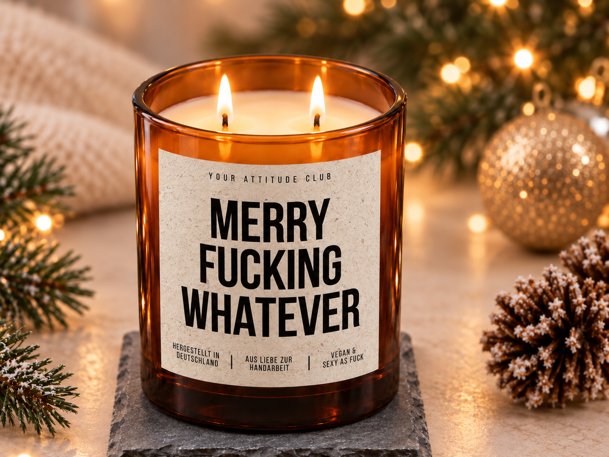 MERRY FUCKING WHATEVER – Weihnachtskerze | lustiges Weihnachtsgeschenk | Geschenk für Freunde, Kollegin & beste Freundin | Wichtelgeschenk