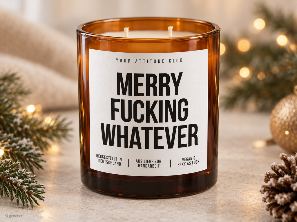 MERRY FUCKING WHATEVER – Weihnachtskerze Naturgras Etikett | Lustiges Weihnachtsgeschenk | Geschenk für Freundin, Kollegin & Freunde | Geschenkidee Weihnachten