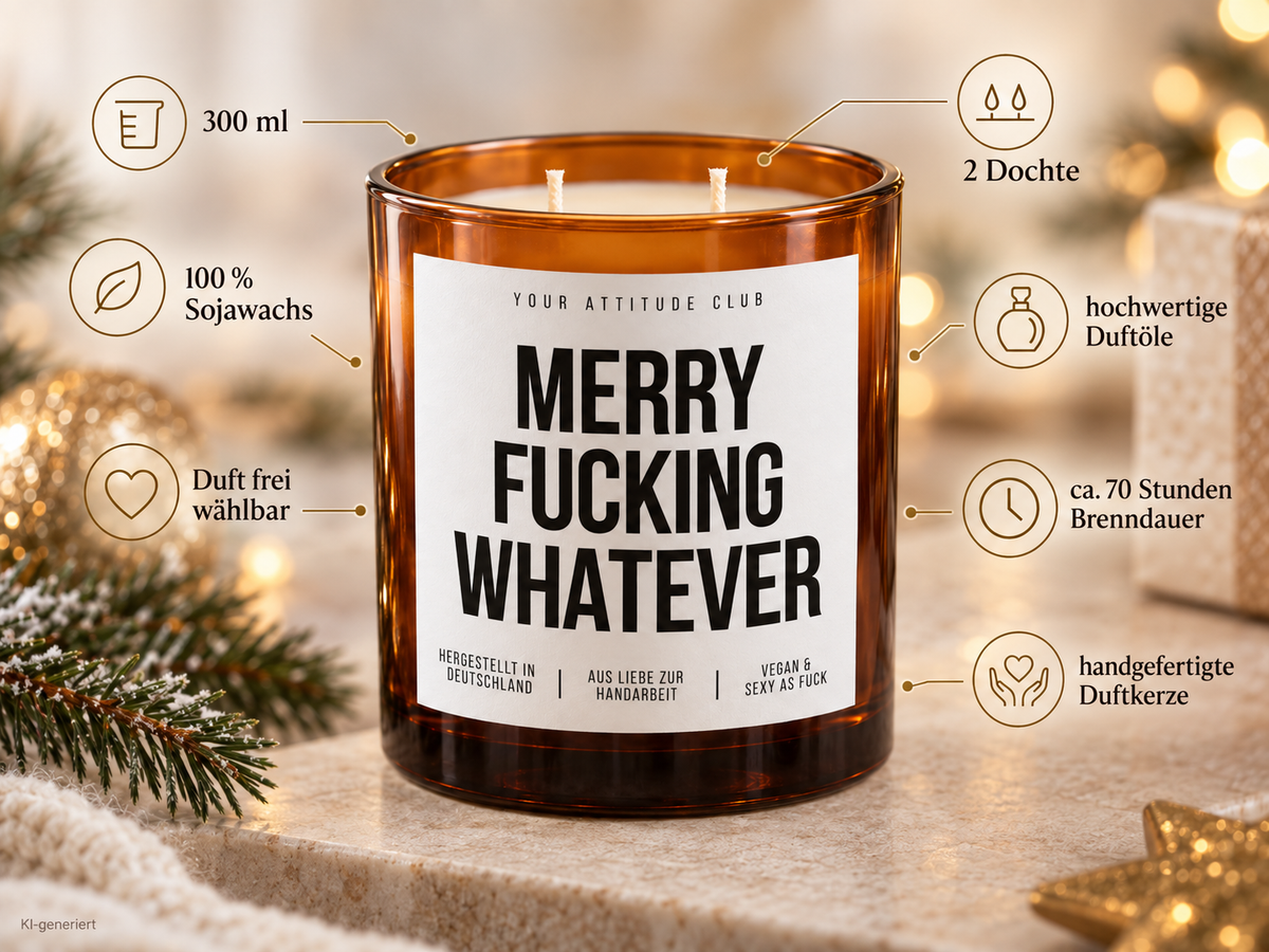 MERRY FUCKING WHATEVER – Weihnachtskerze | lustiges Weihnachtsgeschenk | Geschenk für Freunde, Kollegin & beste Freundin | Wichtelgeschenk