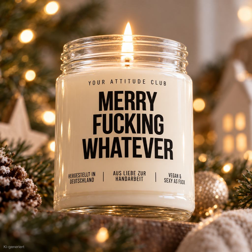 MERRY FUCKING WHATEVER | Weihnachtskerze Duftkerze Weihnachten Weihnachtsgeschenk lustige Geschenkidee Wichtelgeschenk für Freundin Kollegin Schwester