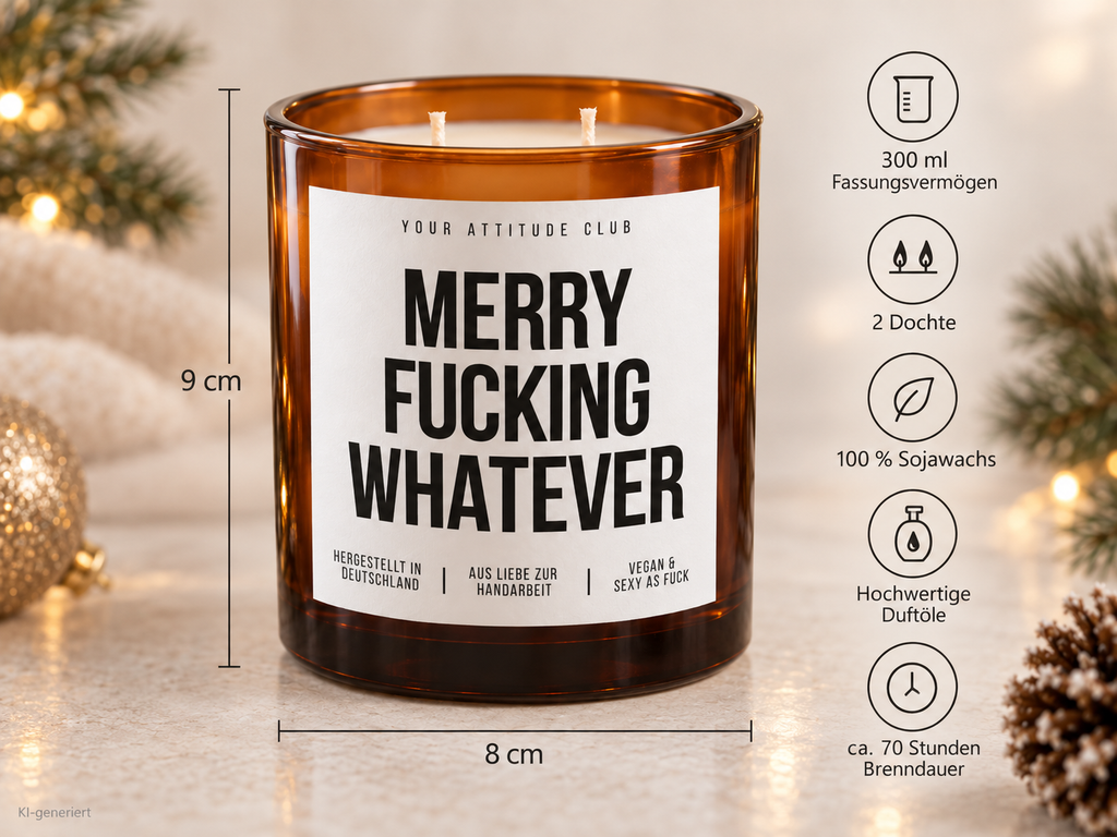 MERRY FUCKING WHATEVER – Weihnachtskerze | lustiges Weihnachtsgeschenk | Geschenk für Freunde, Kollegin & beste Freundin | Wichtelgeschenk
