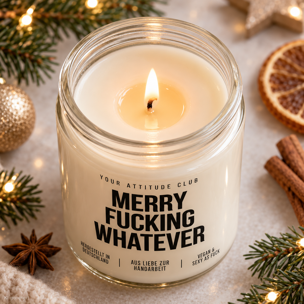 MERRY FUCKING WHATEVER | Weihnachtskerze Duftkerze Weihnachten Weihnachtsgeschenk lustige Geschenkidee Wichtelgeschenk für Freundin Kollegin Schwester