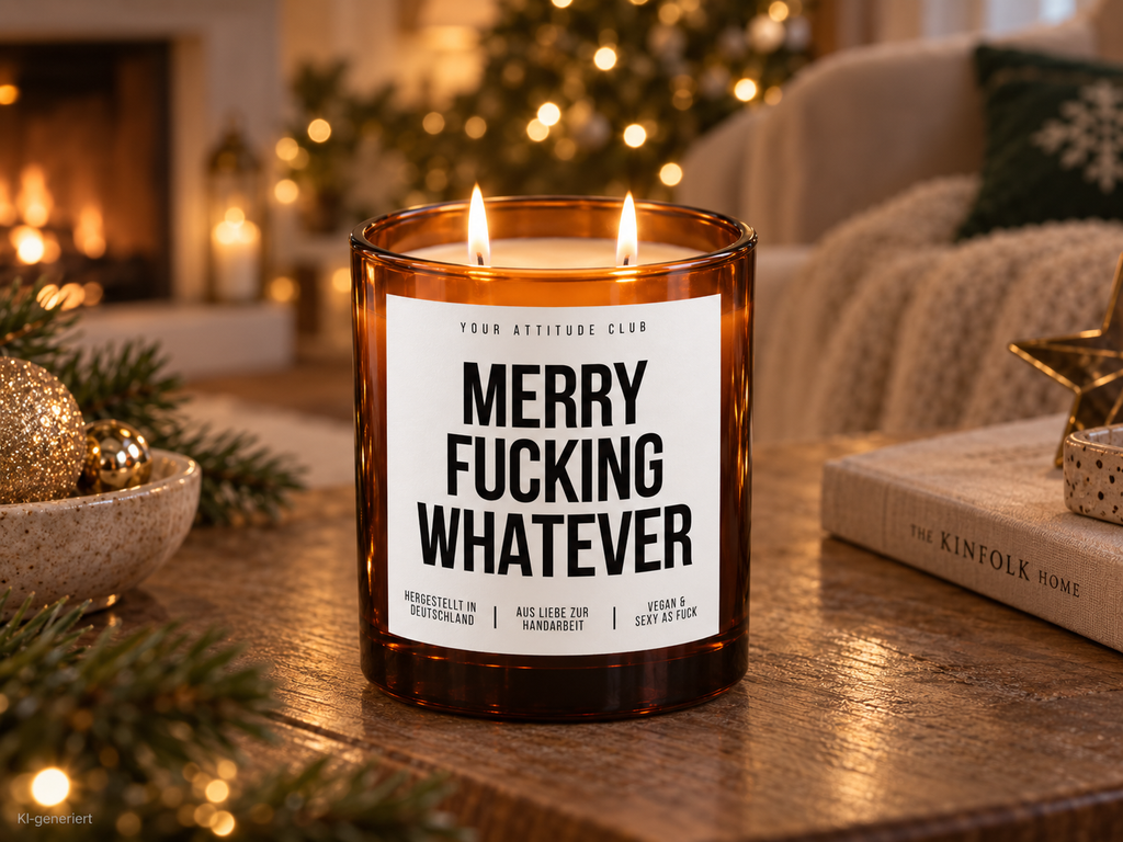 MERRY FUCKING WHATEVER – Weihnachtskerze | lustiges Weihnachtsgeschenk | Geschenk für Freunde, Kollegin & beste Freundin | Wichtelgeschenk