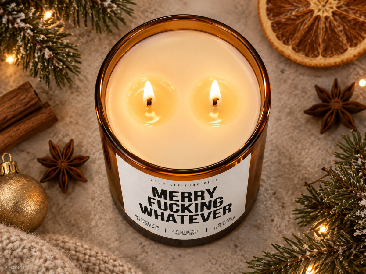MERRY FUCKING WHATEVER – Weihnachtskerze | lustiges Weihnachtsgeschenk | Geschenk für Freunde, Kollegin & beste Freundin | Wichtelgeschenk