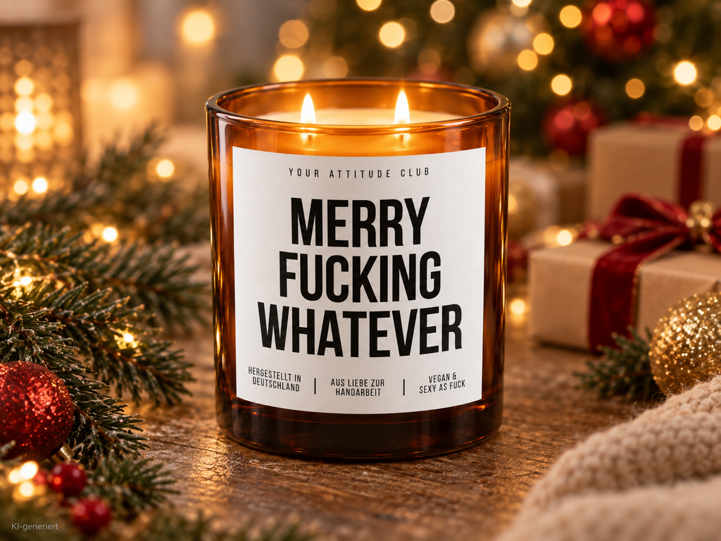 MERRY FUCKING WHATEVER – Weihnachtskerze | lustiges Weihnachtsgeschenk | Geschenk für Freunde, Kollegin & beste Freundin | Wichtelgeschenk