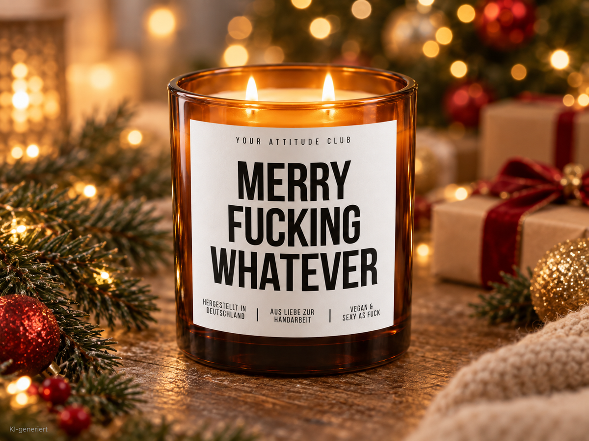 MERRY FUCKING WHATEVER – Weihnachtskerze | lustiges Weihnachtsgeschenk | Geschenk für Freunde, Kollegin & beste Freundin | Wichtelgeschenk