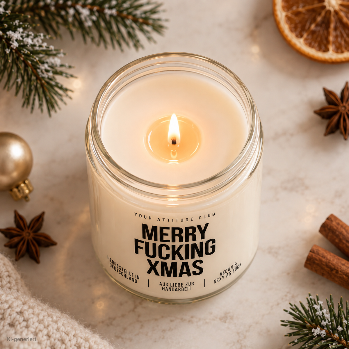 MERRY FUCKING XMAS | Weihnachtskerze Duftkerze Weihnachten Weihnachtsgeschenk lustige Geschenkidee Wichtelgeschenk für Freundin Kollegin Schwester