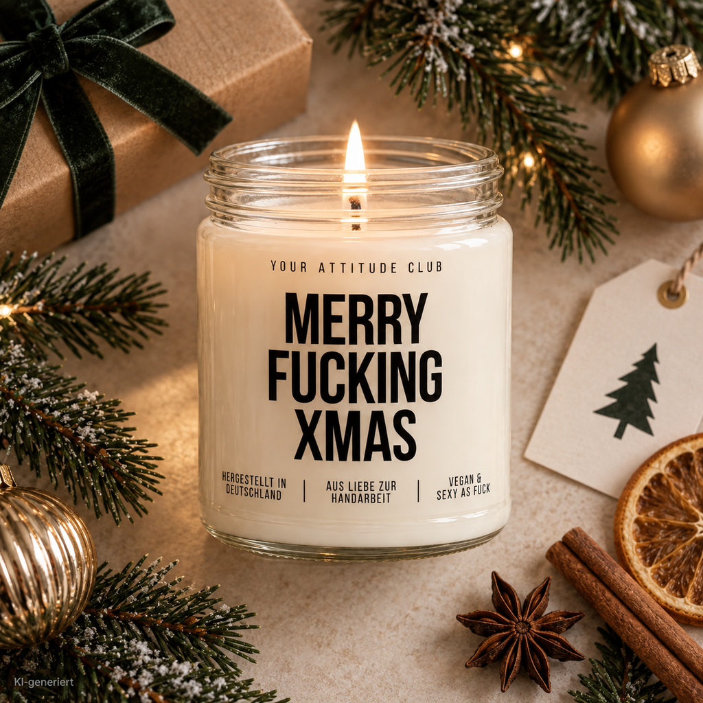 MERRY FUCKING XMAS | Weihnachtskerze Duftkerze Weihnachten Weihnachtsgeschenk lustige Geschenkidee Wichtelgeschenk für Freundin Kollegin Schwester
