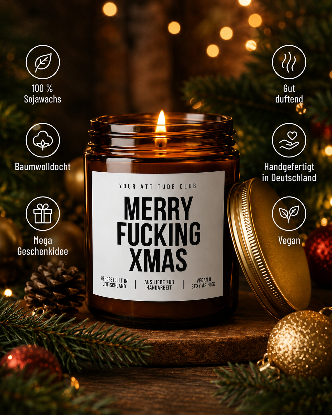 MERRY FUCKING XMAS Weihnachtskerze mit Spruch | freche Duftkerze | lustiges Weihnachtsgeschenk | Wichtelgeschenk Erwachsene | Sojawachs Kerze handgemacht