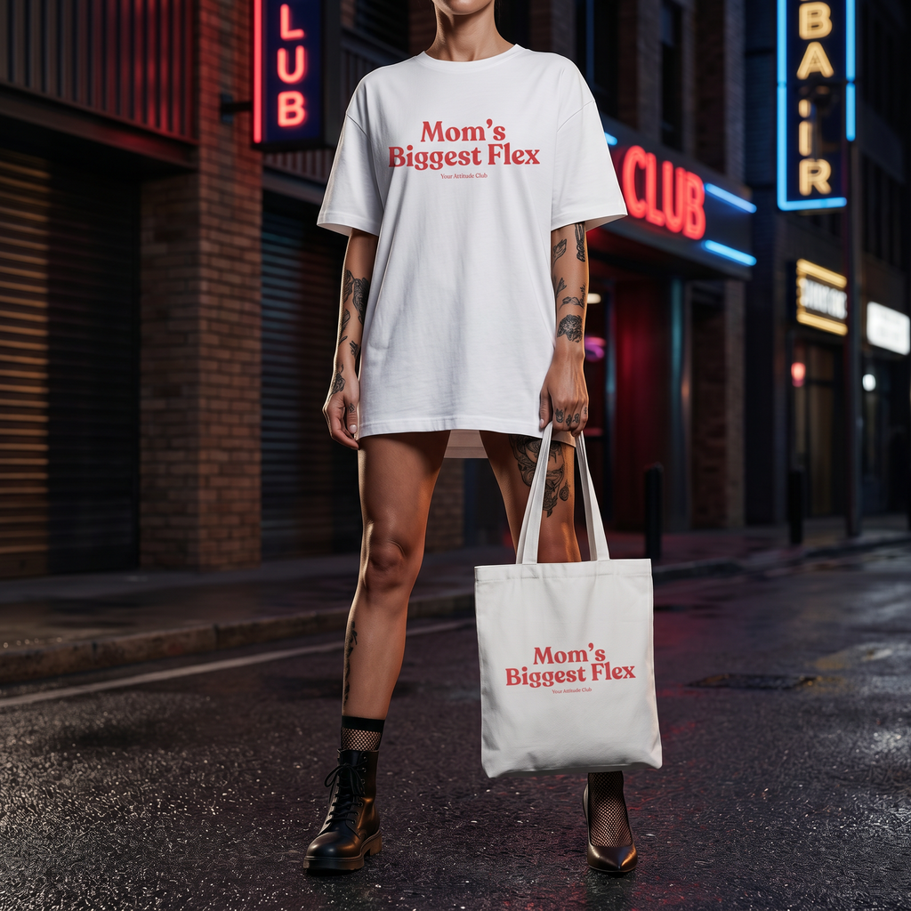Mom’s Biggest Flex Beutel – Statement Tragetasche Baumwolle, Shopper Bag Mama Geschenk, Stoffbeutel groß Damen modern Trend Tasche