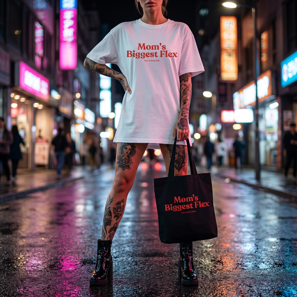 Mom’s Biggest Flex Beutel – Statement Tragetasche Baumwolle, Shopper Bag Mama Geschenk, Stoffbeutel groß Damen modern Trend Tasche