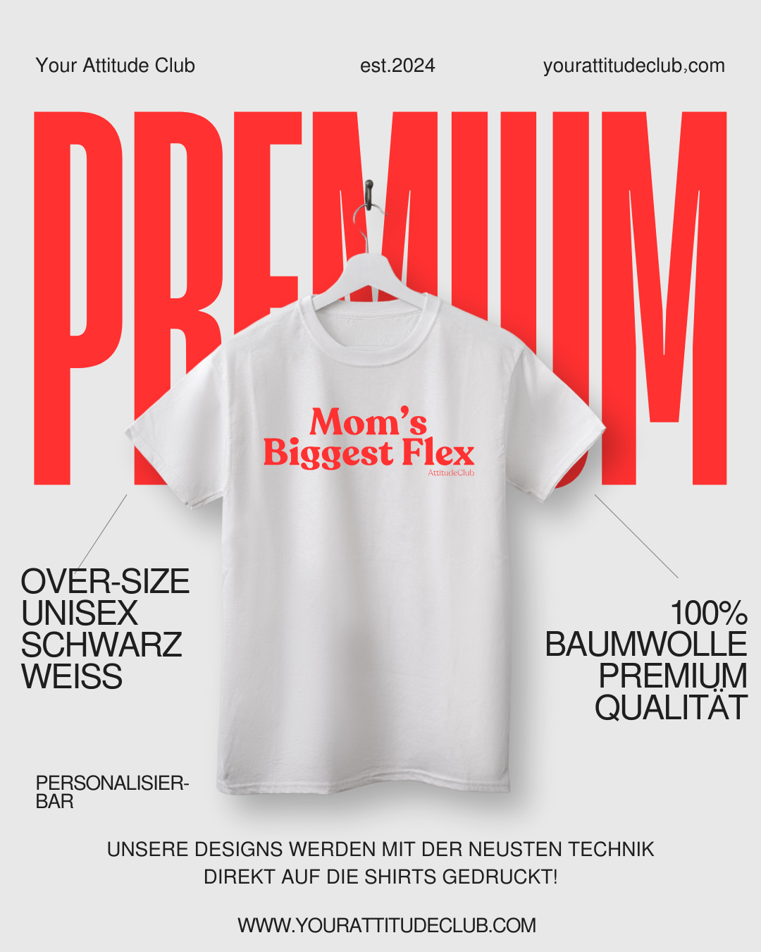 Mom’s Biggest Flex – Oversize Damen T Shirt Schwarz Statement Shirt Geschenk Mama Premium Baumwolle