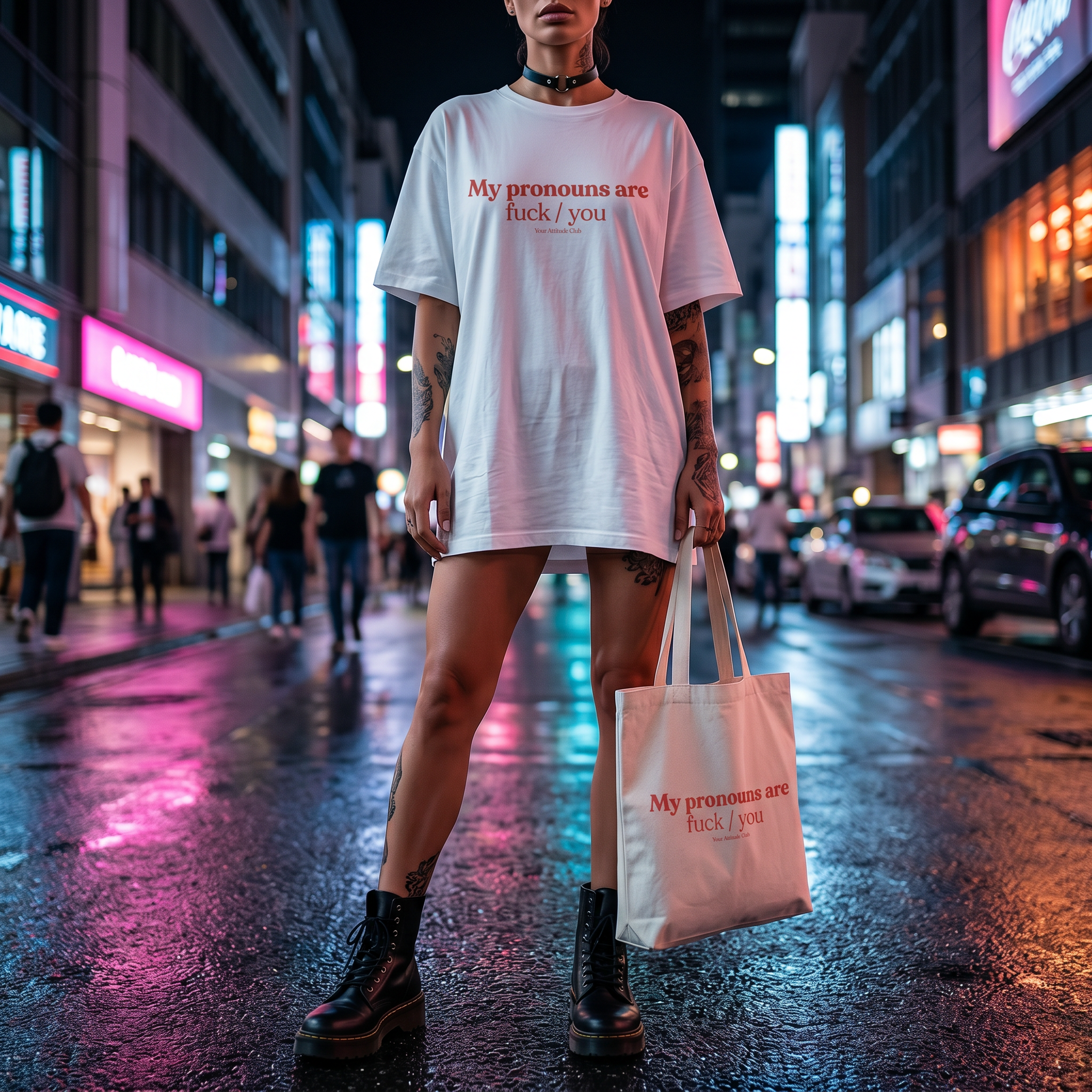 My pronouns are fuck / you Shirt mit Frontprint – Oversize Unisex T-Shirt aus 100% Baumwolle, Statement Streetwear Look