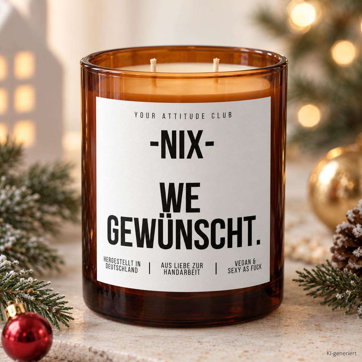 NIX – WE GEWÜNSCHT. – Weihnachtskerze | Lustiges Weihnachtsgeschenk | Geschenk für Freunde, Familie, Kollegen & Nachbarn | Geschenkidee Weihnachten