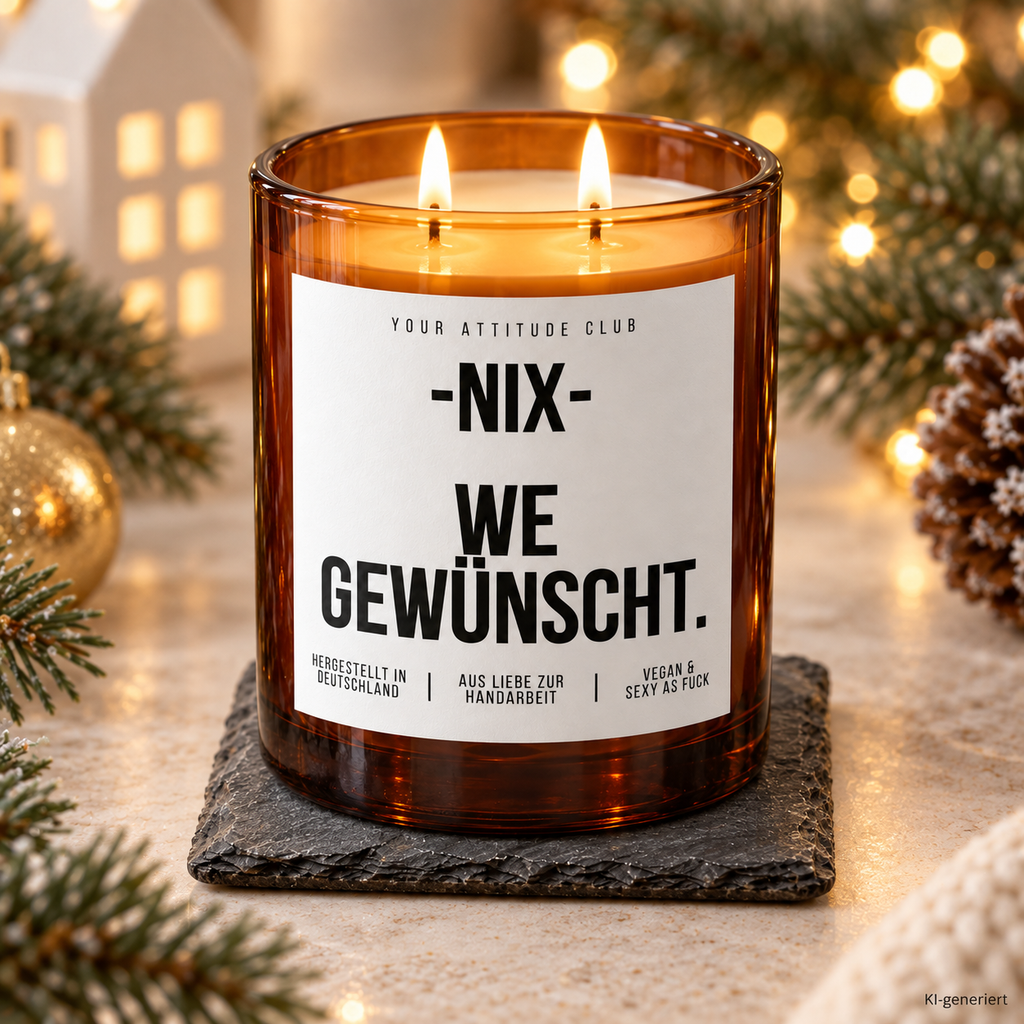 NIX – WE GEWÜNSCHT. – Weihnachtskerze | Lustiges Weihnachtsgeschenk | Geschenk für Freunde, Familie, Kollegen & Nachbarn | Geschenkidee Weihnachten