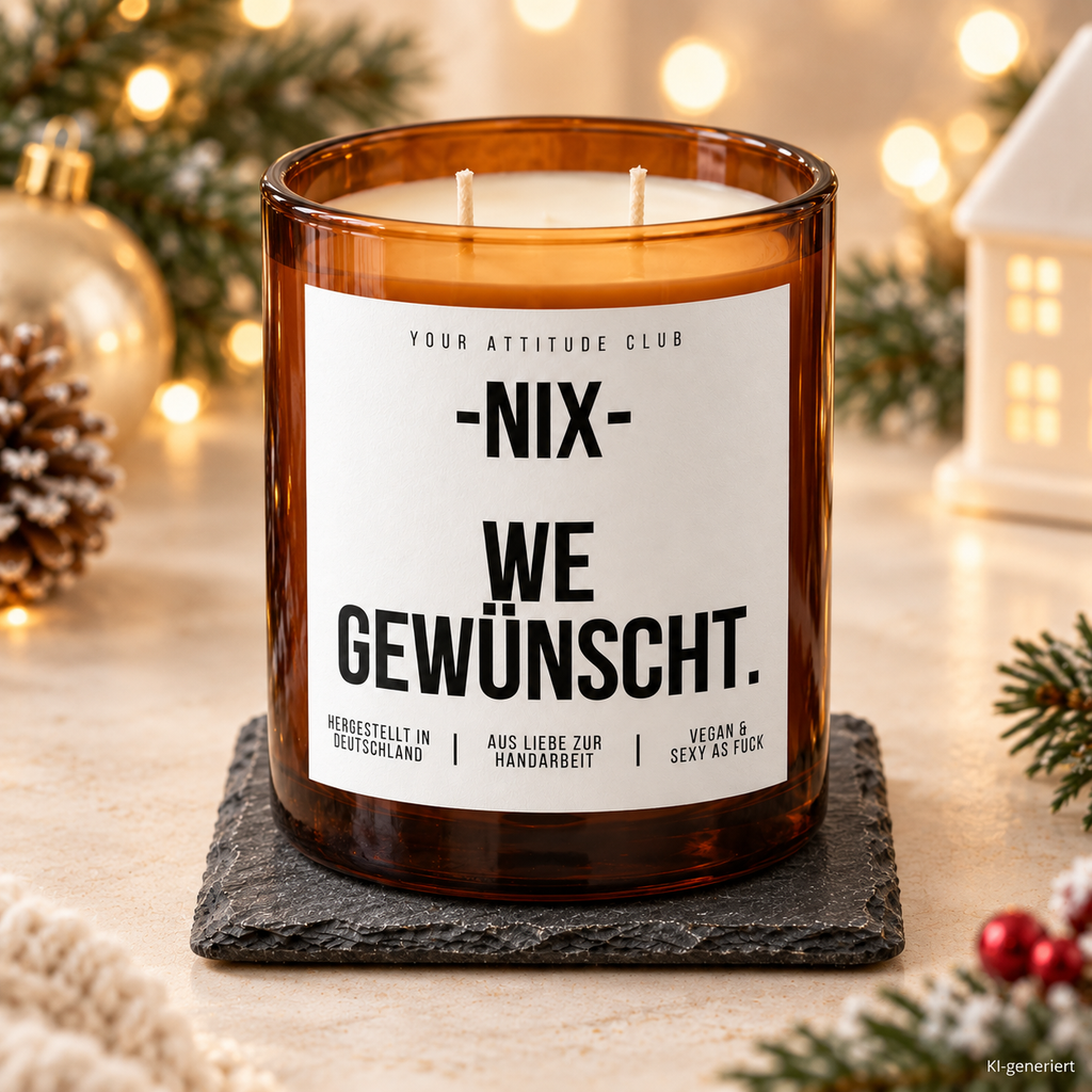 NIX – WE GEWÜNSCHT. – Weihnachtskerze | Lustiges Weihnachtsgeschenk | Geschenk für Freunde, Familie, Kollegen & Nachbarn | Geschenkidee Weihnachten