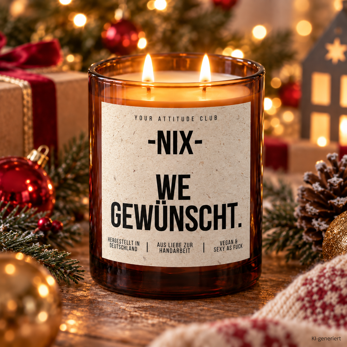 NIX – WE GEWÜNSCHT. – Weihnachtskerze | Lustiges Weihnachtsgeschenk | Geschenk für Freunde, Familie, Kollegen & Nachbarn | Geschenkidee Weihnachten