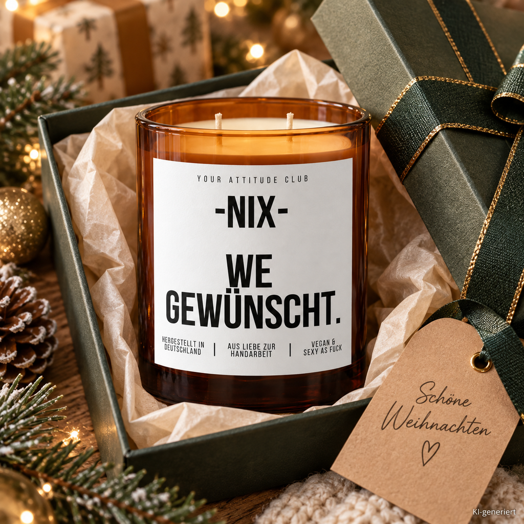 NIX – WE GEWÜNSCHT. – Weihnachtskerze | Lustiges Weihnachtsgeschenk | Geschenk für Freunde, Familie, Kollegen & Nachbarn | Geschenkidee Weihnachten