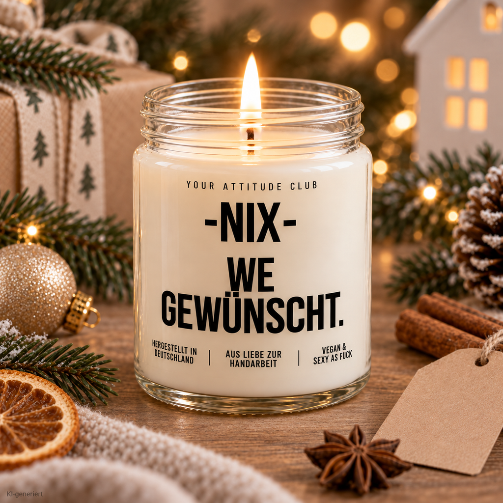 -NIX- WE GEWÜNSCHT. | Weihnachtskerze Duftkerze Weihnachten, Weihnachtsgeschenk, Geschenkidee für Mama, Kollegin, Freundin, Wichtelgeschenk