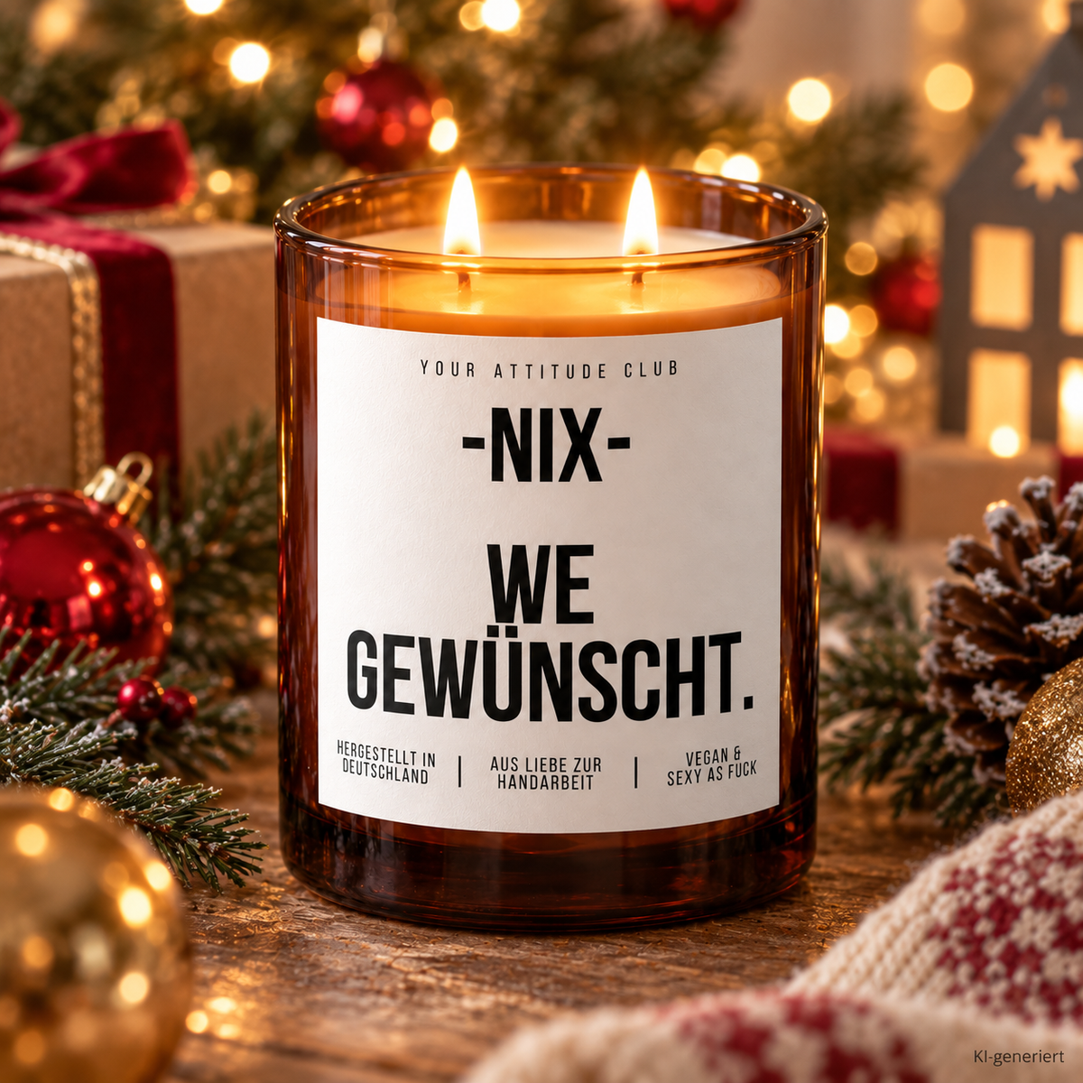 NIX – WE GEWÜNSCHT. – Weihnachtskerze | Lustiges Weihnachtsgeschenk | Geschenk für Freunde, Familie, Kollegen & Nachbarn | Geschenkidee Weihnachten