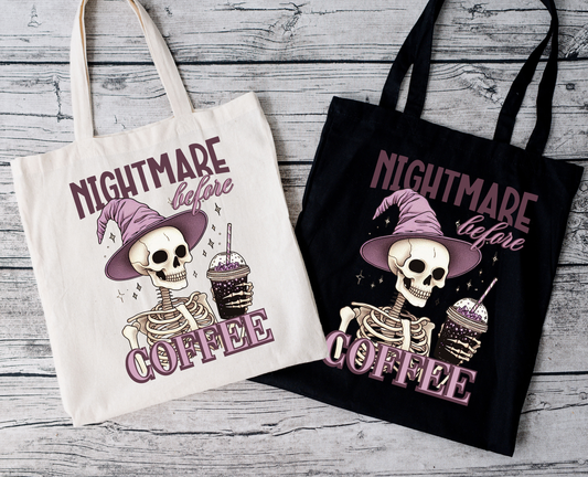 Nightmare before Coffee | Tragetasche mit Spruch – Baumwollbeutel mit Attitude