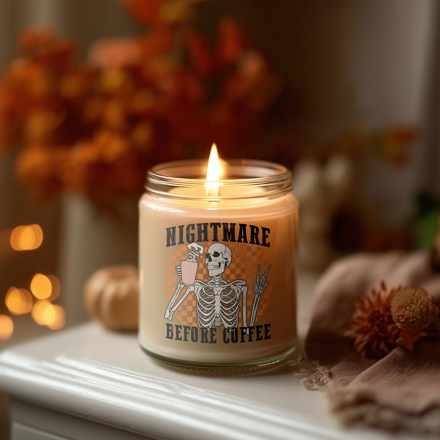 Nightmare Before Coffee Kerze Halloween Duftkerze vegan Sojawachs Geschenkidee Herbst Deko Homedecor