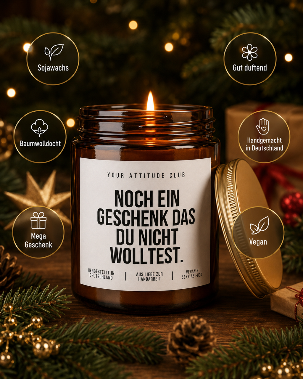 NOCH EIN GESCHENK DAS DU NICHT WOLLTEST Weihnachtskerze mit Spruch | lustige Duftkerze | freches Weihnachtsgeschenk | Wichtelgeschenk | Sojawachs Kerze