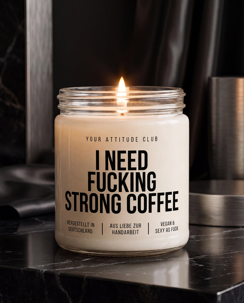 I Need Fucking Strong Coffee | Kaffee Kerze, freches Geschenk, Morgenmuffel Geschenk, Dark Humor, Sojawachs Kerze, vegan, handgemacht