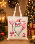 Pink Santa Glam – Weihnachtlicher Stoffbeutel mit rosa Weihnachtsmann | Baumwolltasche mit langen Henkeln | Originelles Weihnachtsgeschenk