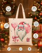 Pink Santa Glam – Weihnachtlicher Stoffbeutel mit rosa Weihnachtsmann | Baumwolltasche mit langen Henkeln | Originelles Weihnachtsgeschenk