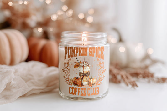 Pumpkin Spice Coffee Club Kerze Herbst Duftkerze vegan Sojawachs Glas Halloween Deko Geschenkidee Cozy Homedecor