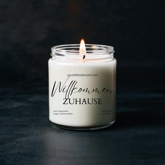 willkommen zuhause – Duftkerze im Glas | Geschenk zum Einzug, Umzug oder neue Wohnung | 300ml & 400ml | 70–100h Brenndauer