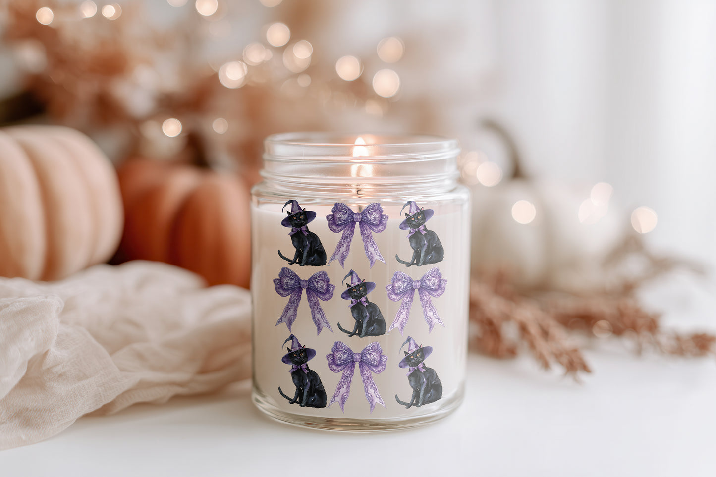 Schwarze Katze Kerze Halloween Duftkerze Glas, Sojawachs vegan, Herbstdeko, Geschenkidee Frauen, Spooky Season, Katzenmotiv