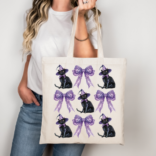 Schwarze Katze mit Schleife | Tragetasche mit Spruch – Baumwollbeutel mit Attitude