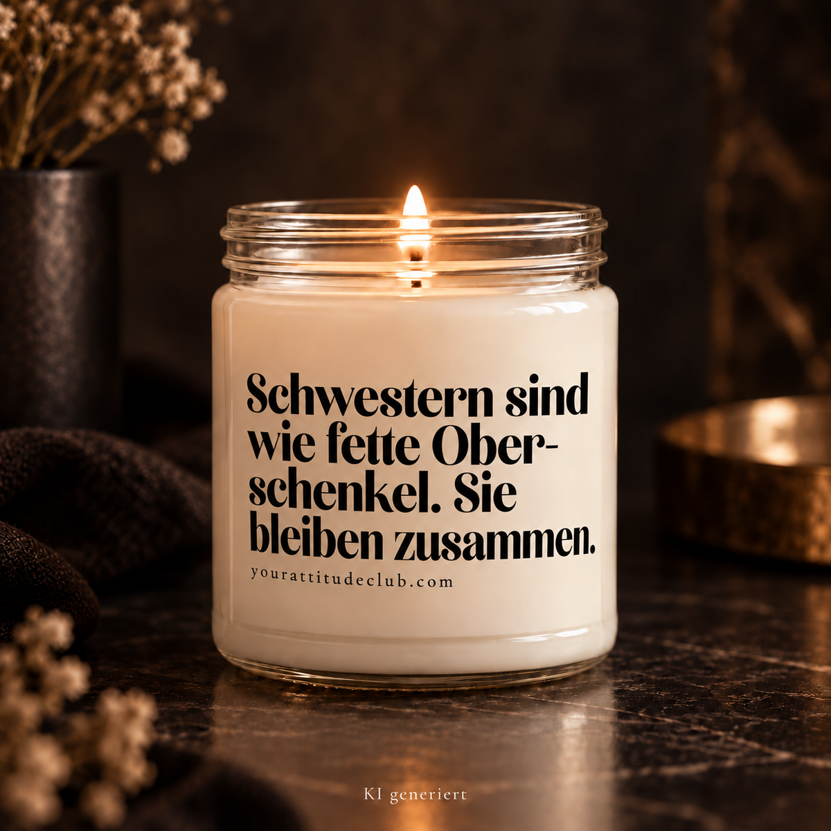 Sisters are like fat thighs. They stick together - Funny quote candle, gift idea for sister, humorous scented candle, Your Attitude Club