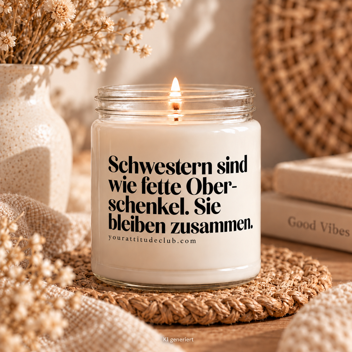 Sisters are like fat thighs. They stick together - Funny quote candle, gift idea for sister, humorous scented candle, Your Attitude Club