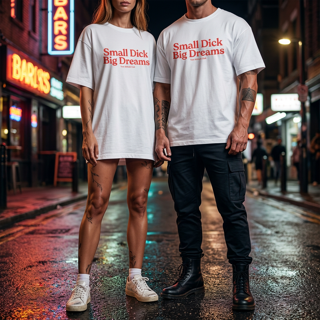 Small Dick Big Dreams Shirt mit Frontprint – Oversize Unisex T-Shirt aus 100% Baumwolle, Statement Streetwear Look