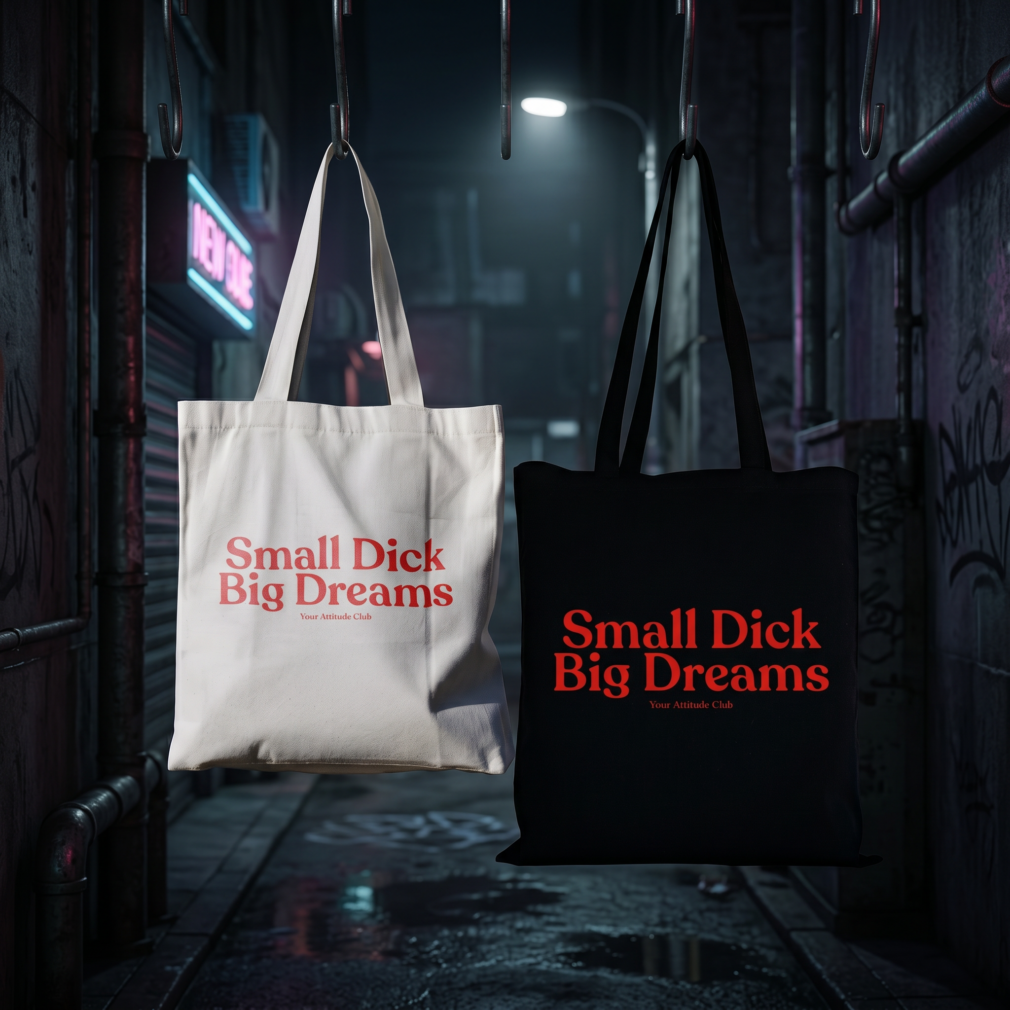Small Dick Big Dreams Beutel – Statement Tragetasche Baumwolle, lustiger Stoffbeutel, frecher Shopper, Tote Bag Damen Herren Trend