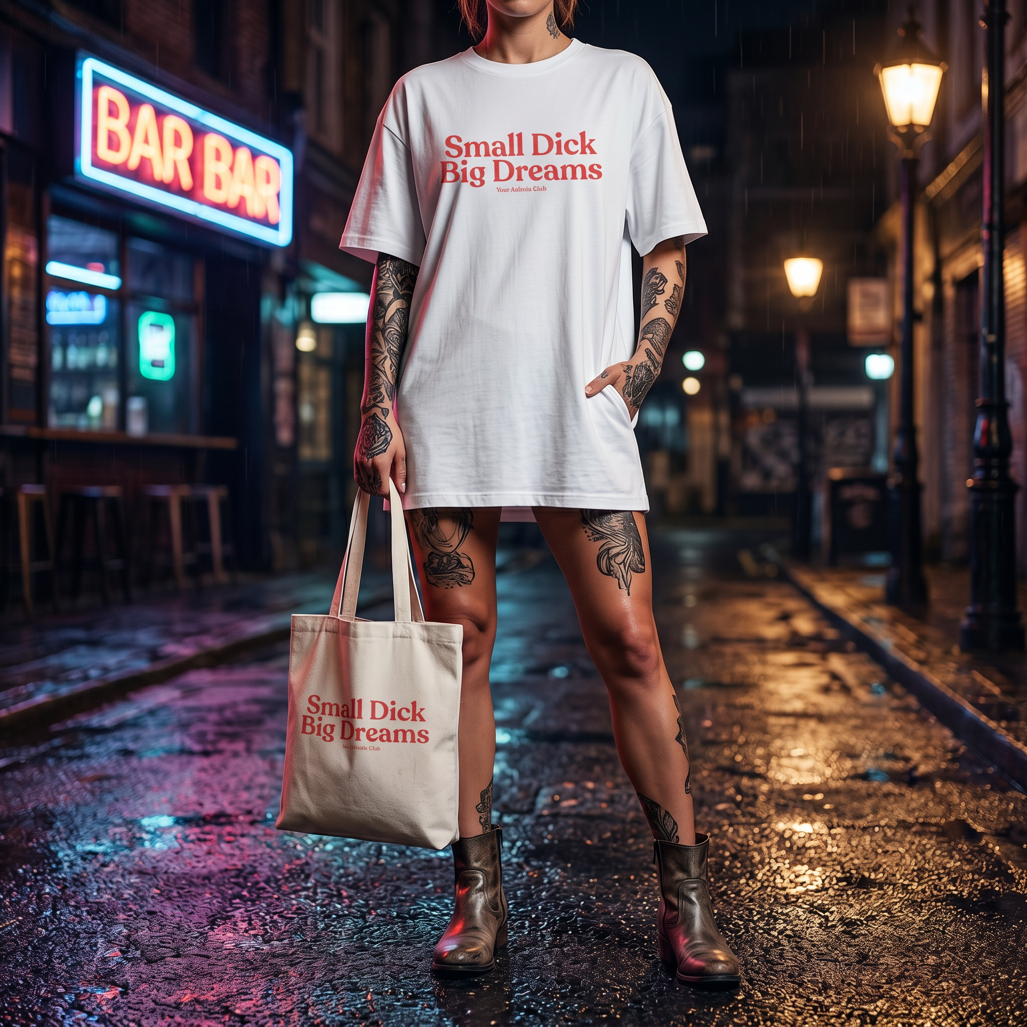 Small Dick Big Dreams Beutel – Statement Tragetasche Baumwolle, lustiger Stoffbeutel, frecher Shopper, Tote Bag Damen Herren Trend