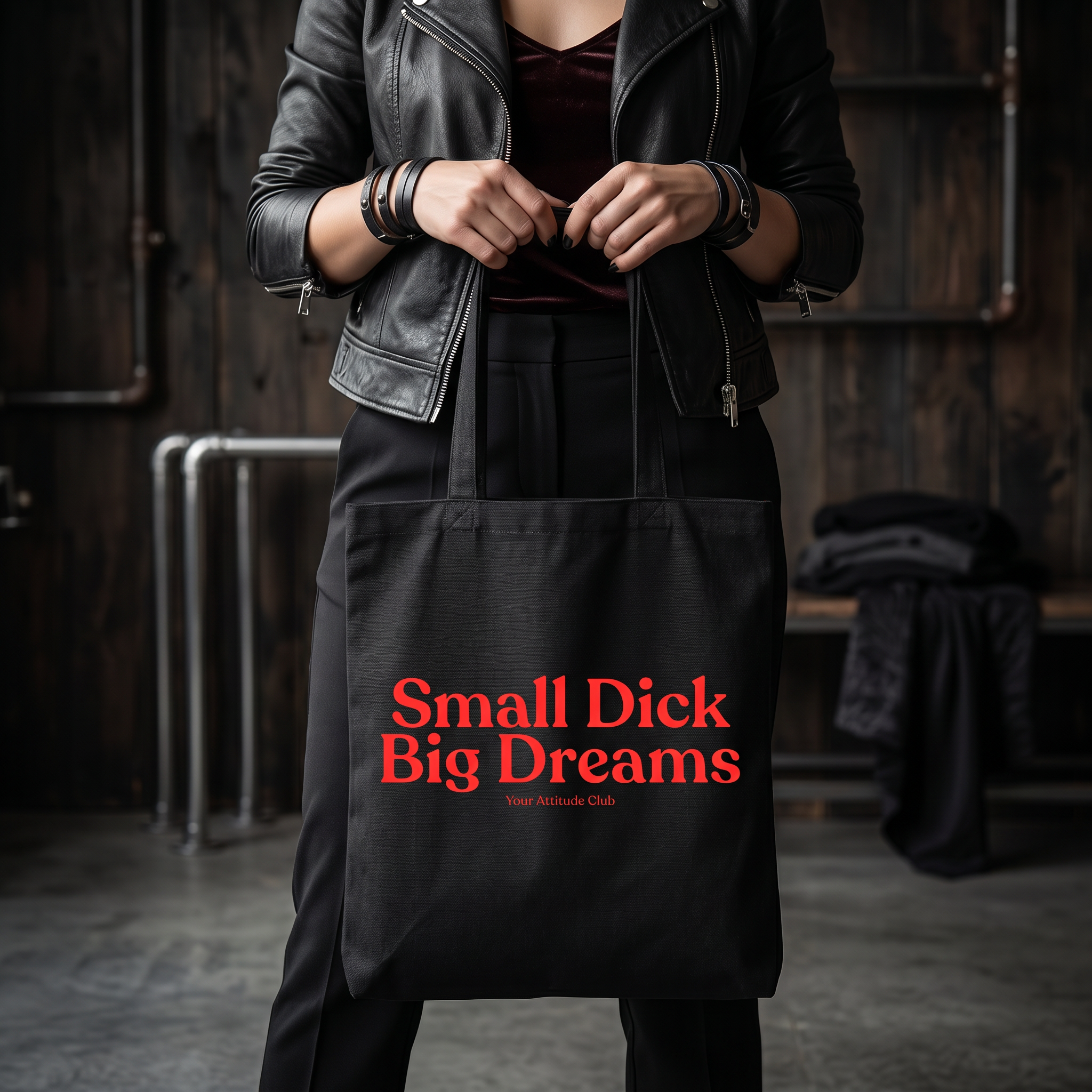 Small Dick Big Dreams Beutel – Statement Tragetasche Baumwolle, lustiger Stoffbeutel, frecher Shopper, Tote Bag Damen Herren Trend