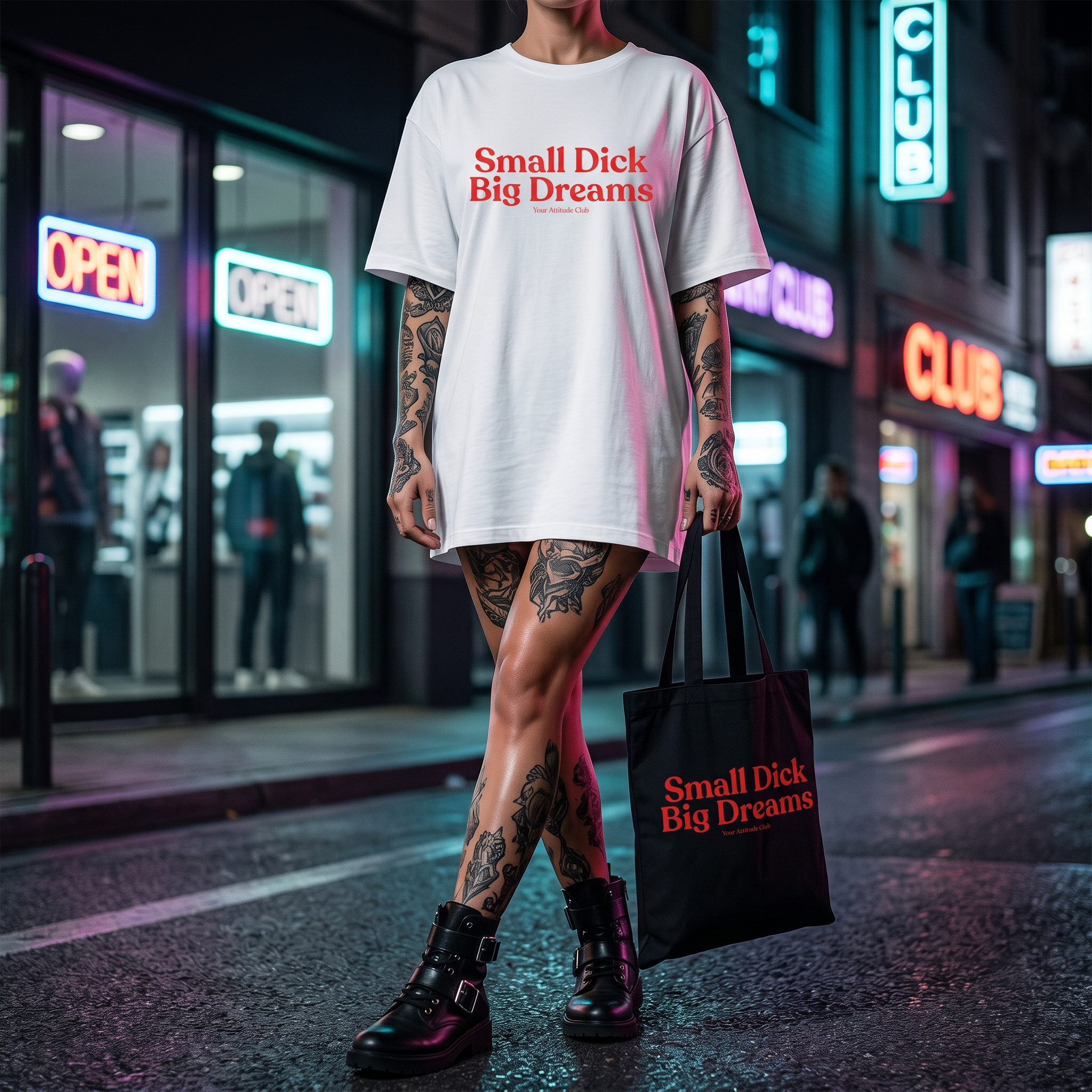 Small Dick Big Dreams Beutel – Statement Tragetasche Baumwolle, lustiger Stoffbeutel, frecher Shopper, Tote Bag Damen Herren Trend