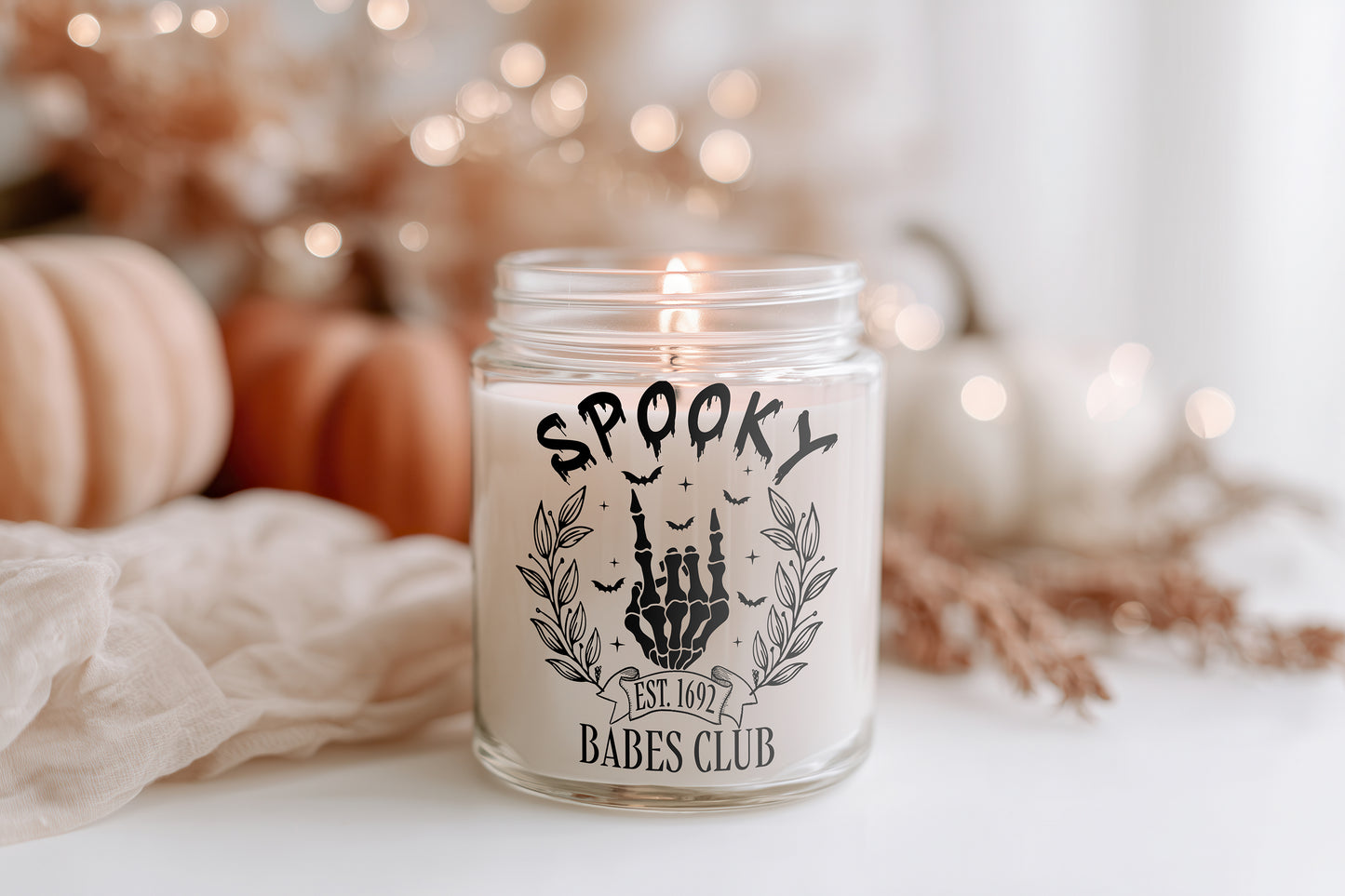 Spooky Babes Club Kerze Halloween Deko Glas | Herbst Duftkerze vegan Sojawachs Geschenk Deko Home Decor