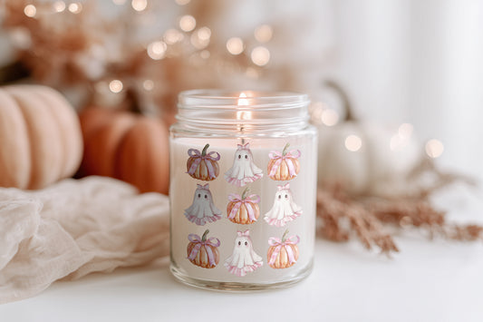 Süßer Kürbis mit Geist vegane Halloween Kerze Herbstdeko Glas Kerze Geschenkidee spooky vibes cozy Duftkerze nachhaltig Sojawachs