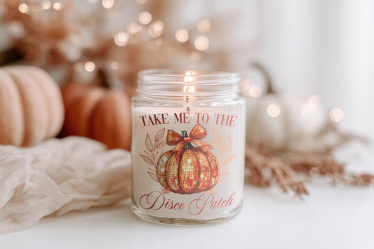 Take Me To The Disco Patch Halloween Kerze Herbst Duftkerze vegane Sojawachs Kerze Geschenkidee für Frauen & Home Decor